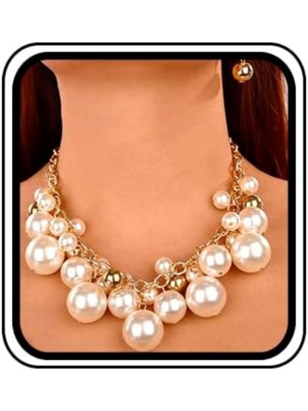 Statement Gold Plated Short Chain Faux Pearl Necklace & Earrings Set - Chunky